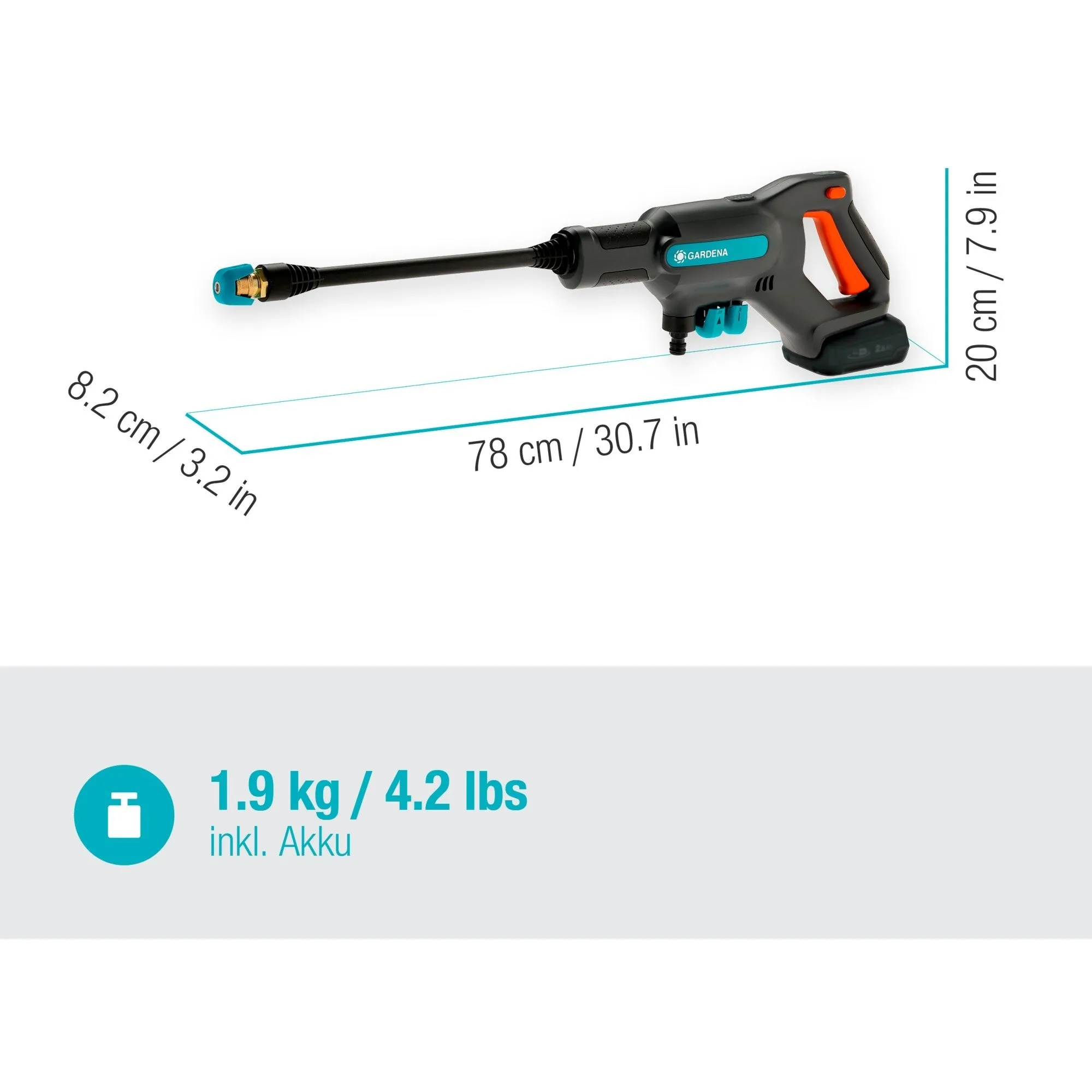 GARDENA AQUACLEAN 24/18 V P4A PREMIUM SET DRUKREINIGER (GRIJS/TURQUOISE, 1480031, ACCU INBEGREPEN)