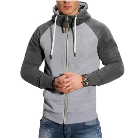 Men's Zip Up Hoodie Color Block Long Sleeve Casual Sport Sweatshirt with Pocket-Light gray to dark gray sleeves